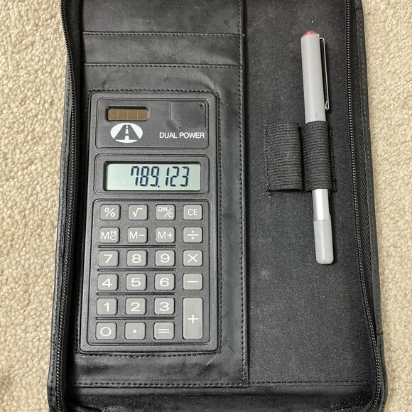 Leather Notebook Portfolio Organizer with Zipper,‎ Calculator, Rollerball Pen - Picture 6 of 11